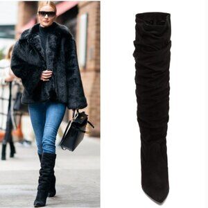 Stuart Weitzman Lafayette Black Slouchy Suede Heeled Knee High Boots Size 8